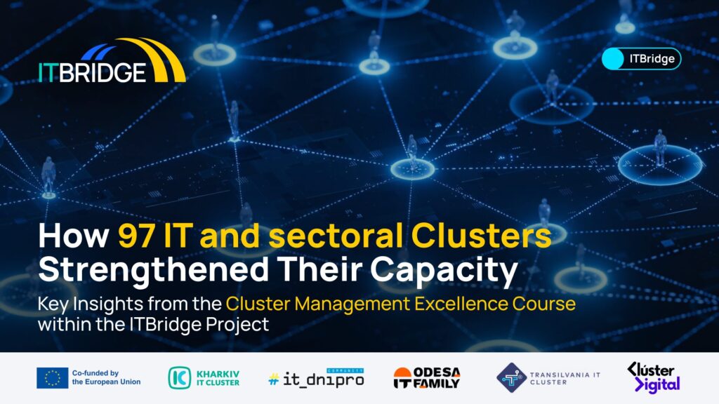 Banner for the ITBridge article on how 97 IT and sectoral clusters strengthened their capacity through the Cluster Management Excellence course